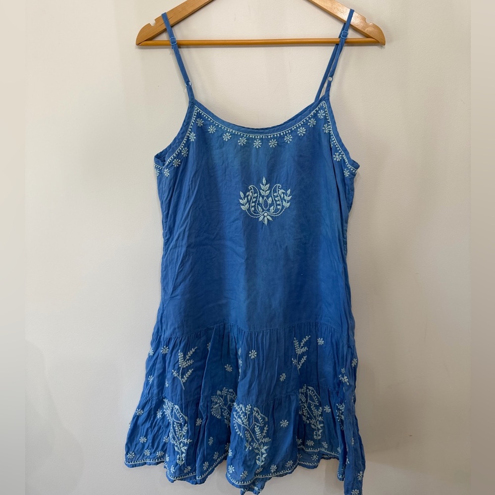 Roller Rabbit Embroidered Tank Dress Blue Sleeveless 100% Cotton Lined Womens S - Picture 4 of 9